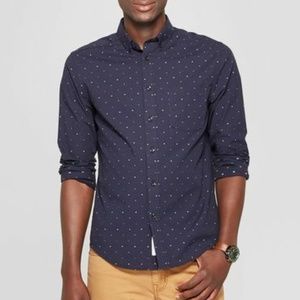 Goodfellow Northrop Men’s Navy Slim Fit Long Sleeve Button Down Shirt [US L]